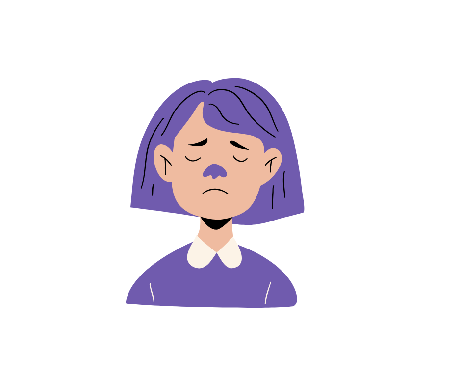A graphic of little girl in purple feeling low energy, living with a chronic condition.